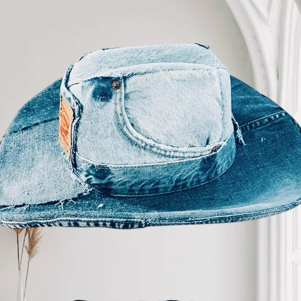 Levi's Light Blue Distressed Denim Cowboy Hat - Picture 5 of 7